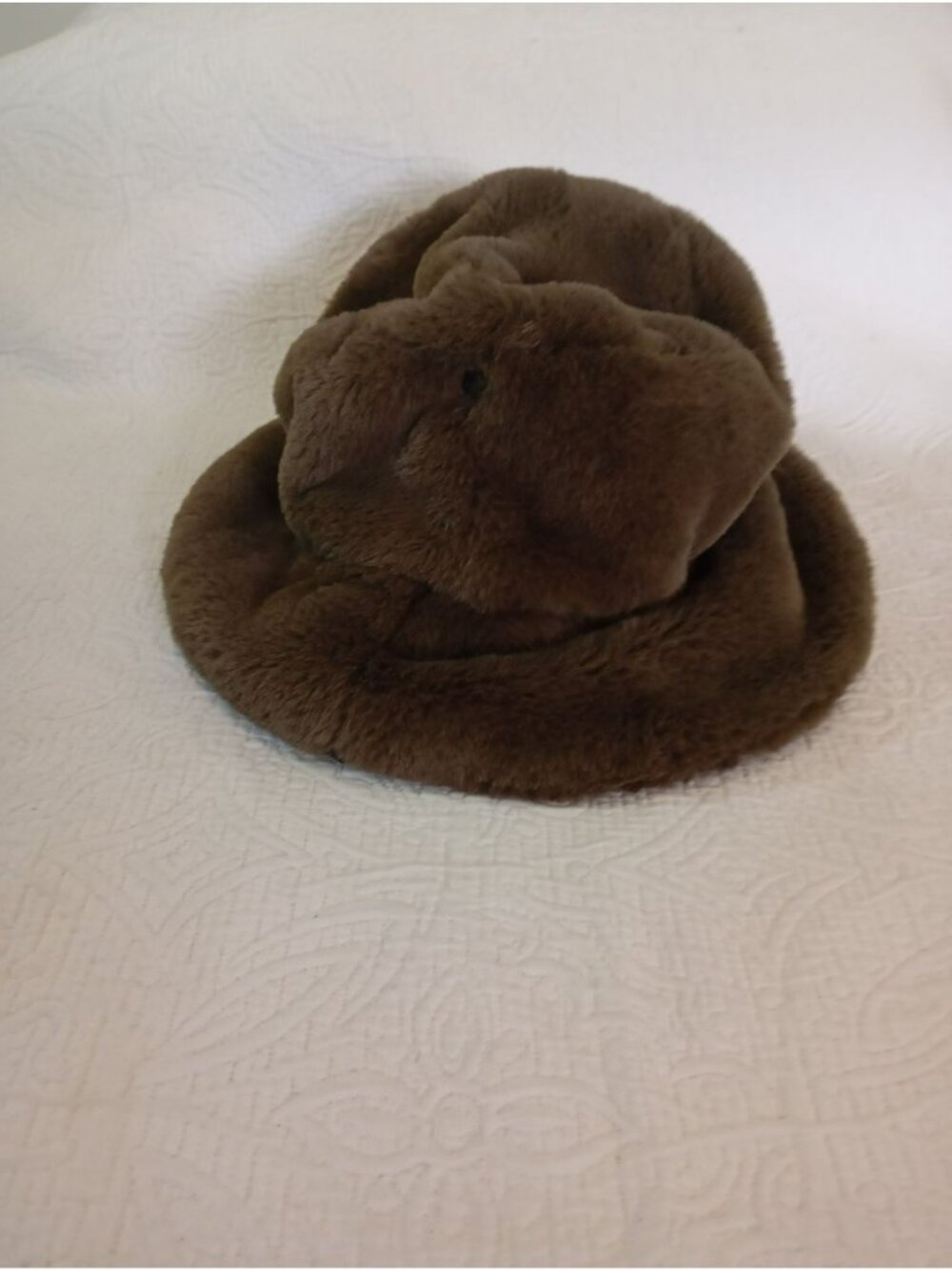 Free People Faux Fur Brown Winter Bucket Hat Warm Polyester Lining Women